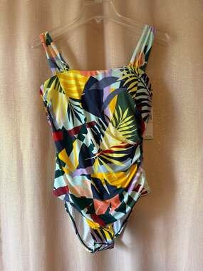 Jantzen Glamour One-Piece Tummy Control Swimsuit in Tropical Utopia Azure
